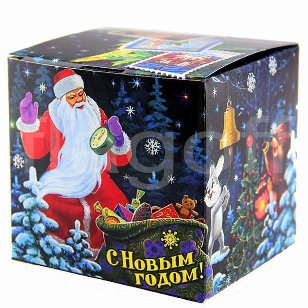 картинка Коробка подарочная для кружки Дед Мороз и зверята, мелованный картон