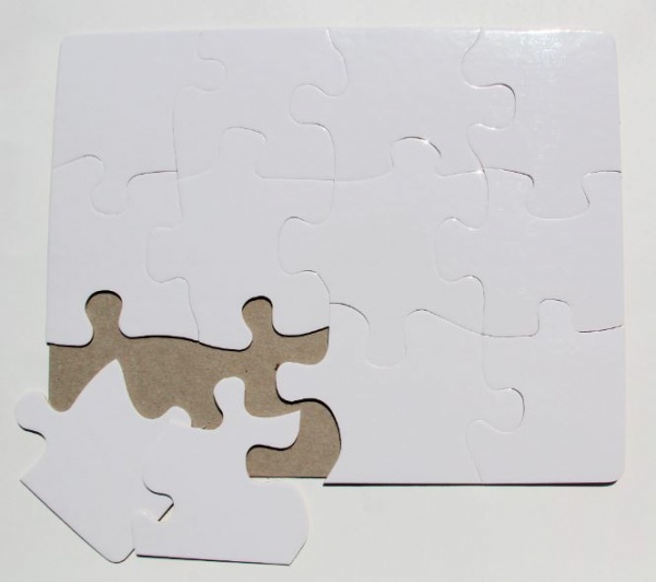 Пазл А-4, крупные детали, белый картон (12 элементов, размер 19*24)  для  сублимации 