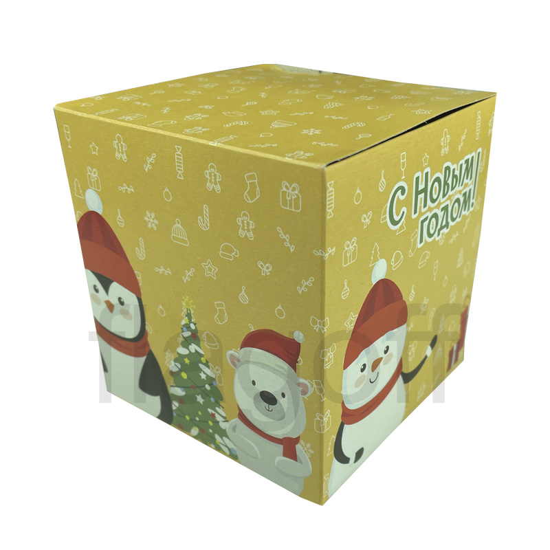 Коробка подарочная для кружки Снеговик желтая, мелованный картон