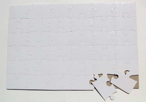 Пазл А-4,  средние детали,  белый картон (36 элемента, размер 18*27)  для сублимационной печати