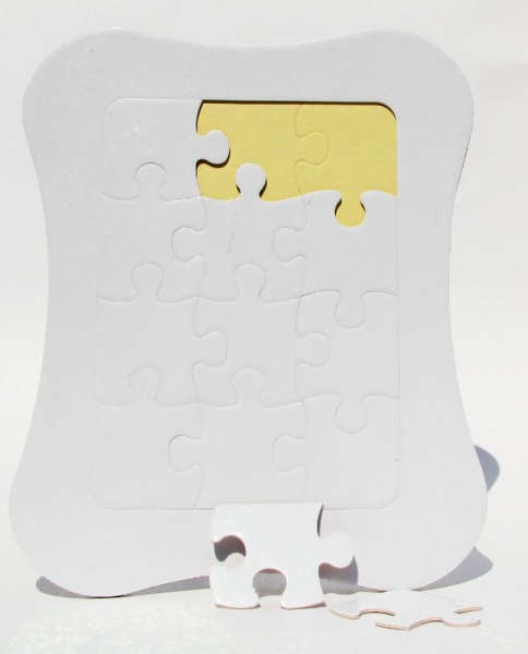 Пазл А-4, фоторамка,  белый  картон (12 элементов, размер 20*25 см ) для сублимации