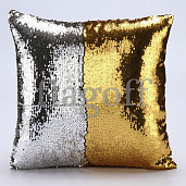 Подушка с пайетками золотисто-серебряный хамелеон наволочка супермягкая премиум для сублимации