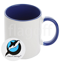 Кружка внутри темно-синяя и ручка Orca Coating™ керамическая для сублимации.