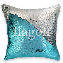 Подушка с пайетками голубо-серебряный хамелеон наволочка супермягкая премиум для сублимации