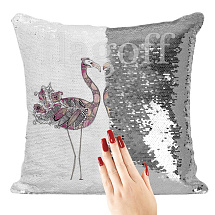 Подушка с пайетками серебристо-белый хамелеон наволочка супермягкая премиум  для сублимации