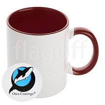 Кружка внутри темно-красная и ручка Orca Coating™ керамическая для сублимации. 