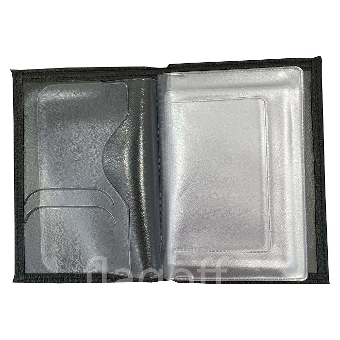 картинка Портмоне без молнии черный флотер серебро нат. кожа 