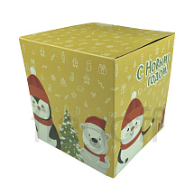 картинка Коробка подарочная для кружки Снеговик желтая, мелованный картон
