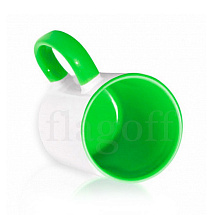 Кружка внутри зеленая  и цветная ручка керамическая для сублимации