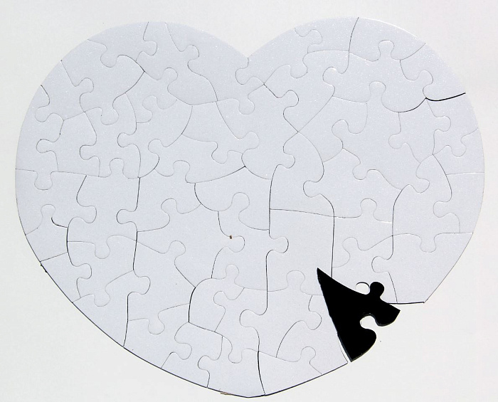 Пазл, сердце,  магнитный винилл,  белый  (52 элемента, размер 19,5*23,5)  для сублимационной печати