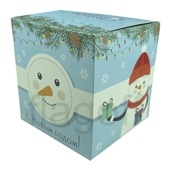 картинка Коробка подарочная для кружки Снеговик голубая, мелованный картон