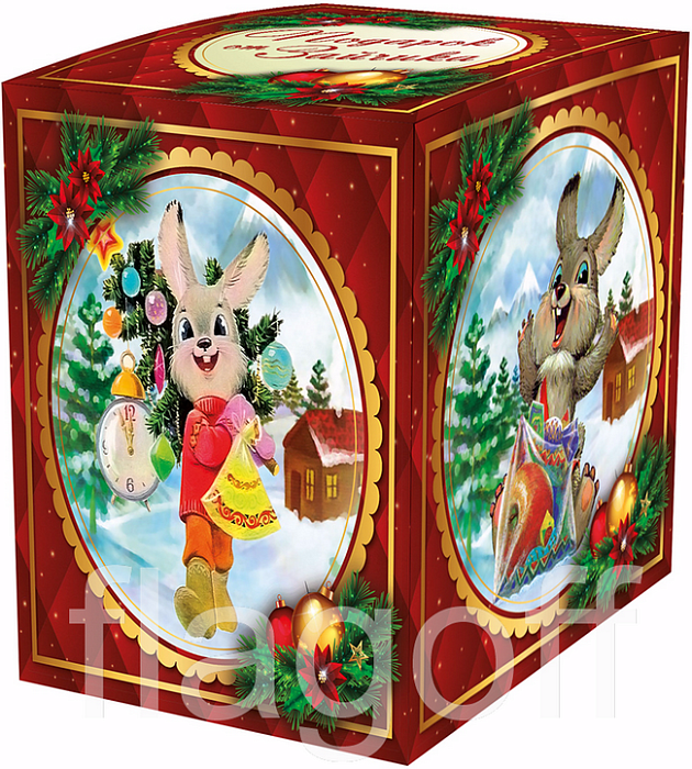 картинка Коробка подарочная для кружки Зайчик с подарком, мелованный картон