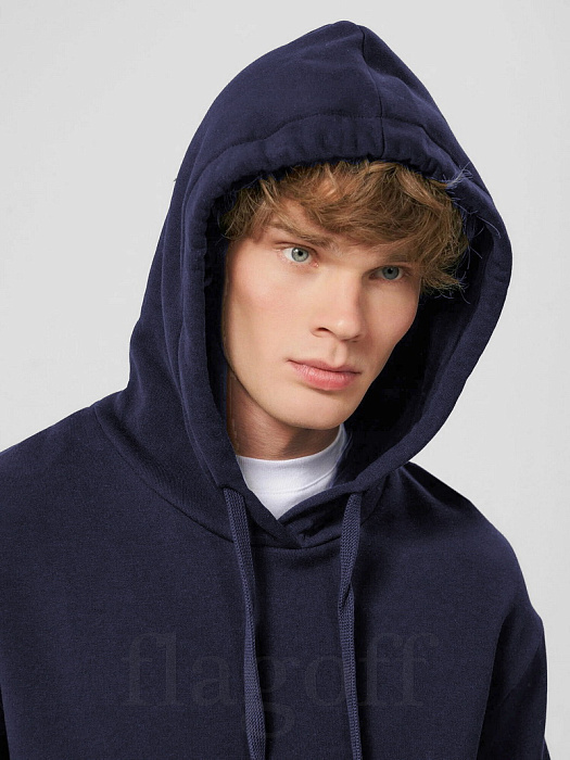 картинка  Худи с капюшоном тёмно-синий  хлопок (толстовка) картинка  Худи с капюшоном тёмно-синий  хлопок (толстовка)