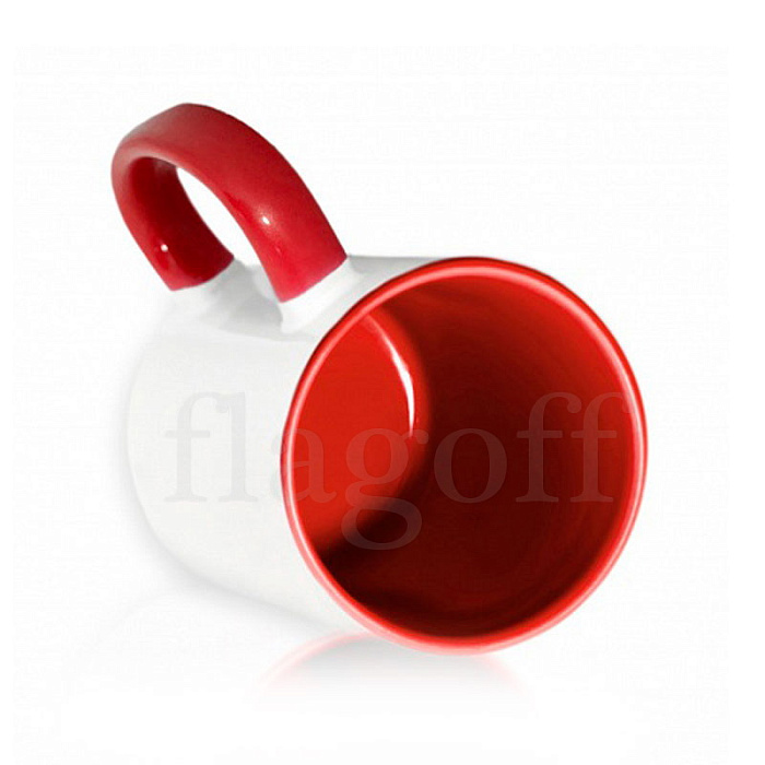 Кружка внутри красная  и цветная ручка керамическая для сублимации