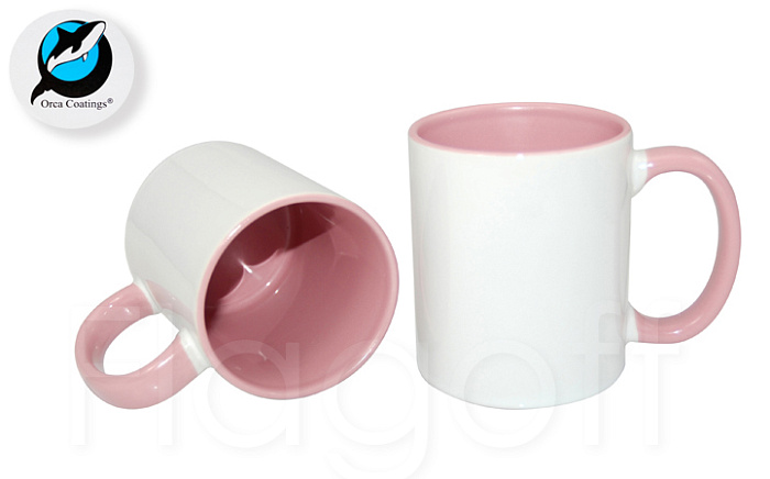 Кружка внутри розовая и ручка Orca Coating™ керамическая для сублимации. 
